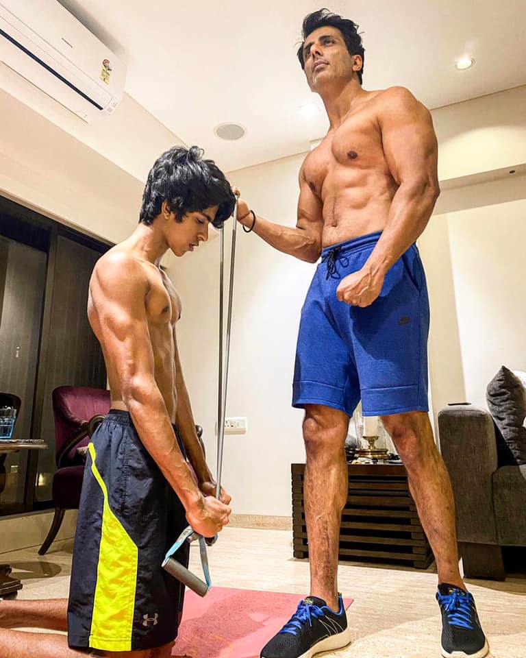 Sonu Sood in Gym With His Son Eshaan Sood