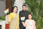 Amruta Fadnavis with husband Devendra Fadnavis and daughter Divija