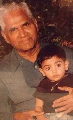 ahan shetty childhood picture with grandfather veerappa shetty