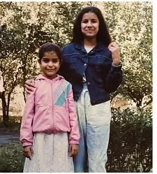 nimrat kaur childhood picture with sister rubina