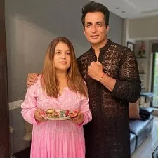 sonu sood with sister malvika sood sachar