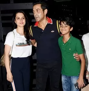 tanya deol with husband bobby deol and son dharam deol