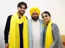 bhagwant mann with his daughter seerat kaur mann and son dilshan mann