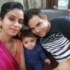 deepesh bhan with his wife and son