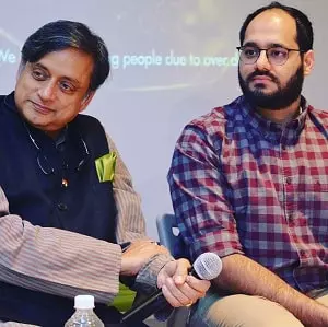 avalok langer with shashi tharoor during his book launch