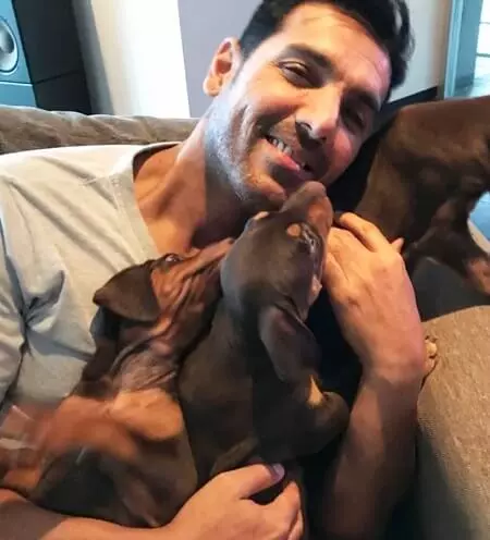 john abraham with his pet dogs