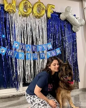 susmita roy with her pet dog