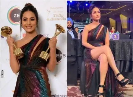 hina khan with her twin awards