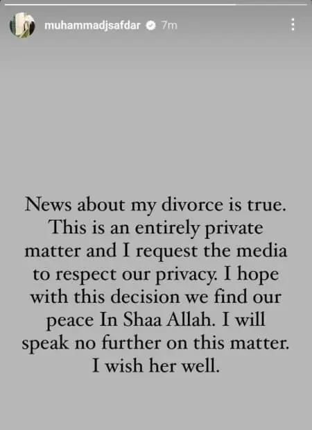 junaid safdar confirm reports of divorce