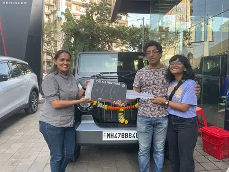 vikram kochhar and kuhu malla with their mahindra thar