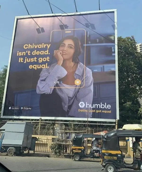 amy aela in a bumble india billboard
