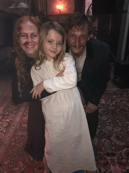 Brooke Carter with Rosy McEwen and Frederick Schmidt on the sets of The Alienist